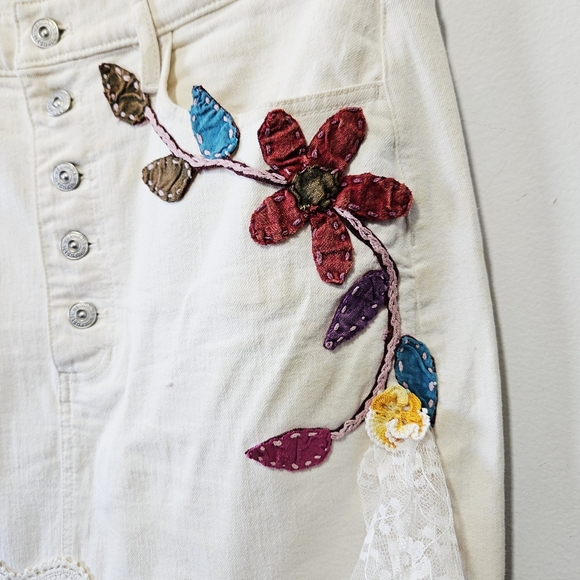 Upcycled Patchwork Lace Maxi Skirt Size 12 Boho Mixed Fabrics Reworked Vintage - Picture 5 of 11